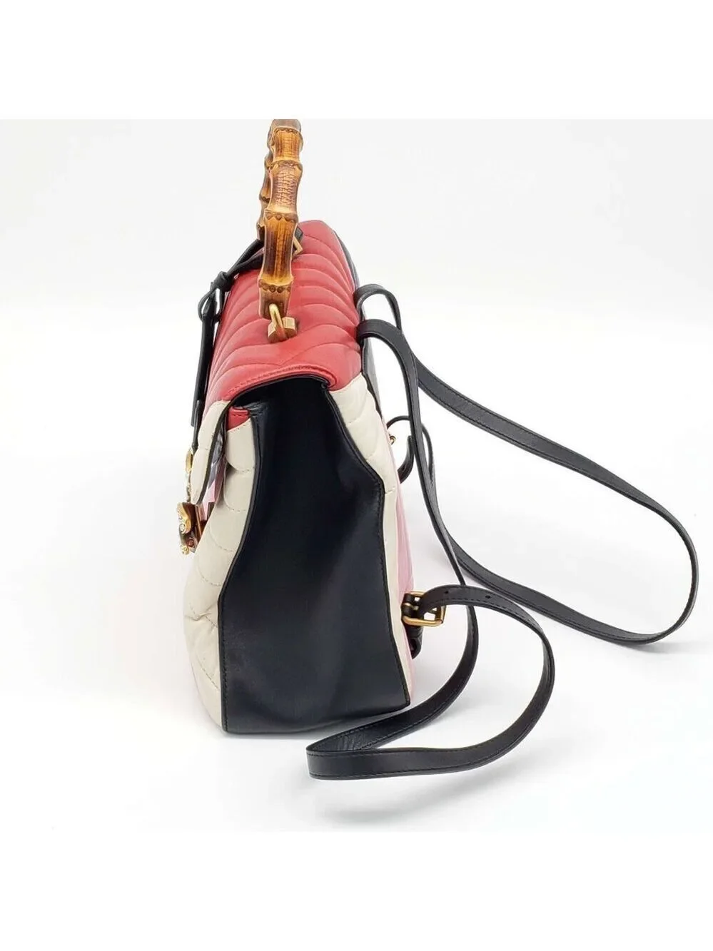 Authentic Gucci Queen Margaret Bamboo Top Handle Bag Multicolor Leather Backpack